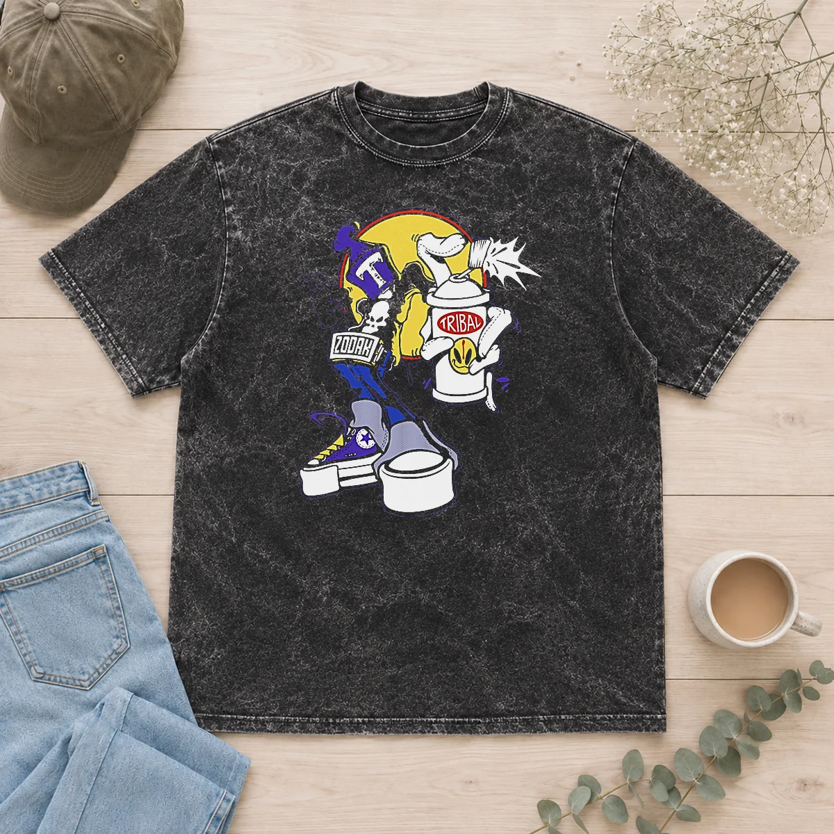 Original Tribal Zodak Graffiti Artist Streetwear Graphic Washed T-Shirt
