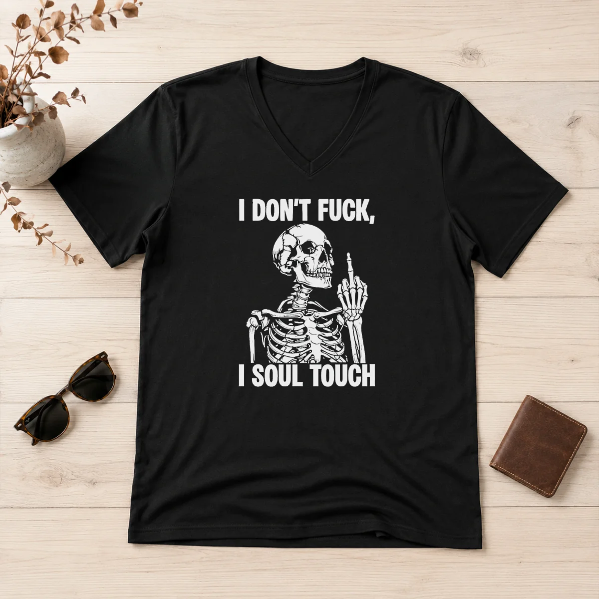 Premium Skeleton I Dont Fck I V-Neck Shirt Premium Skeleton I Dont Fck I V-Neck Shirt