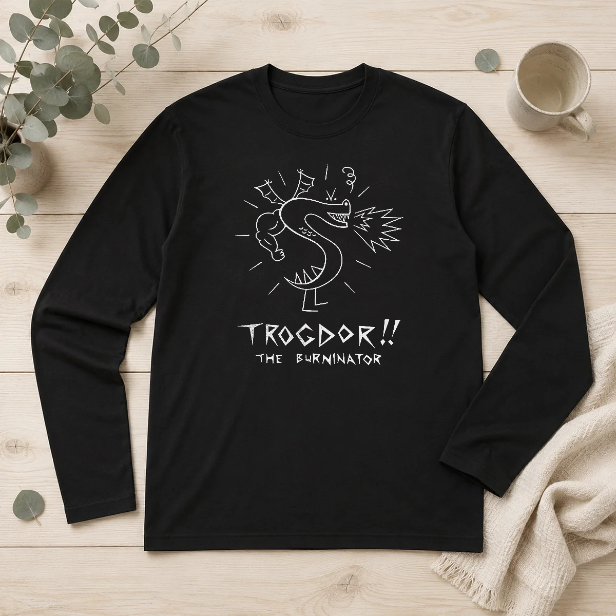 Premium Trogdor The Burninator Homestar Runner long sleeve shirt in black with detailed graphic print