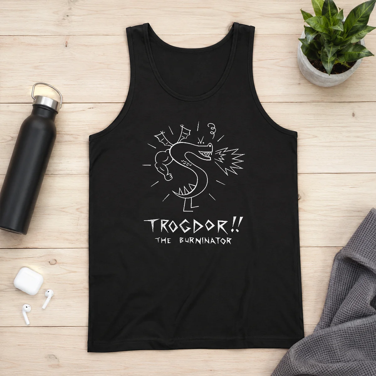 Premium Trogdor The Burninator Homestar Runner tank top featuring vibrant graphic print on lightweight fabric