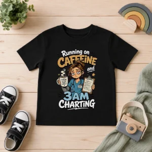 Tired Nurse Running on Caffeine Cartoon Kids T-Shirt