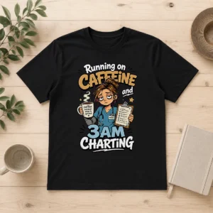 Tired Nurse Running on Caffeine Cartoon Shirt