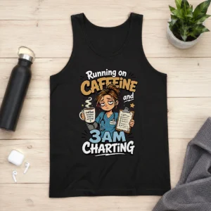 Tired Nurse Running on Caffeine Cartoon Tank Top