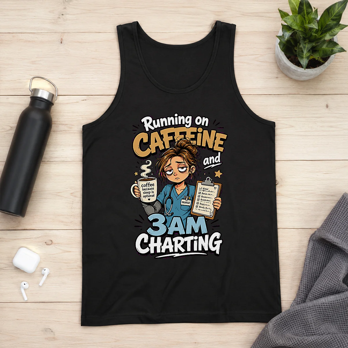 Tired Nurse Running on Caffeine Cartoon Tank Top