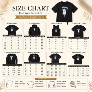 Size chart for Top Nice Ghost Holding Coffee Cause Murder Is Wrong with measurements in inches and cm