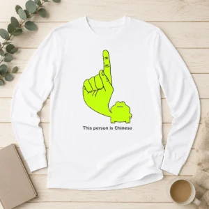 Top This Person Is Chinese Green Frog Pointing Finger Meme long sleeve shirt with green frog graphic on front