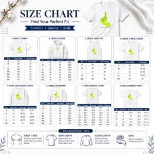 Size chart for Top This Person Is Chinese Green Frog Pointing Finger Meme with measurements in inches and cm