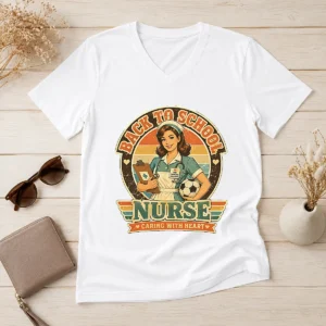 Vintage Nurse Back to School Caring Gift V-Neck Shirt