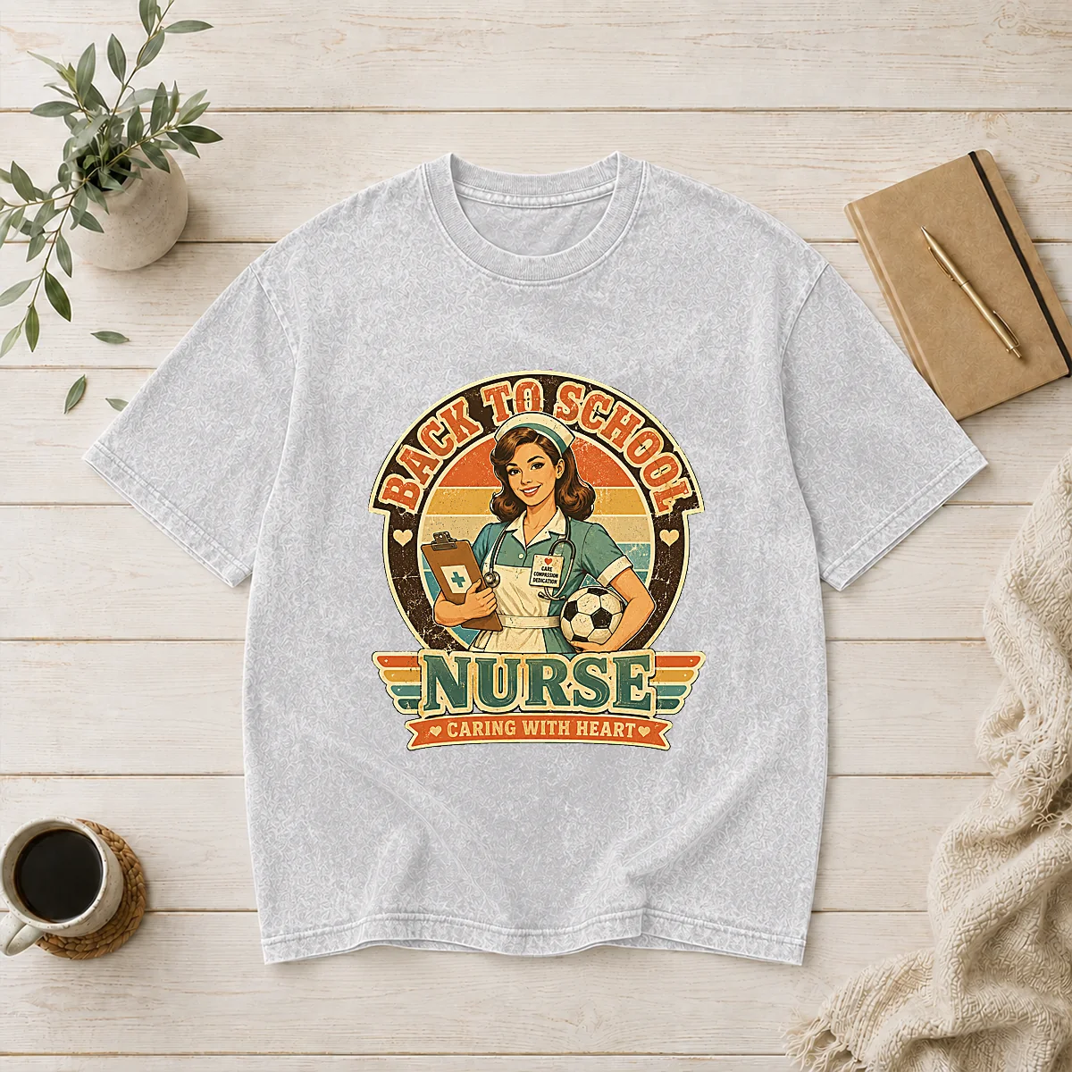 Vintage Nurse Back to School Caring Gift Washed T-Shirt